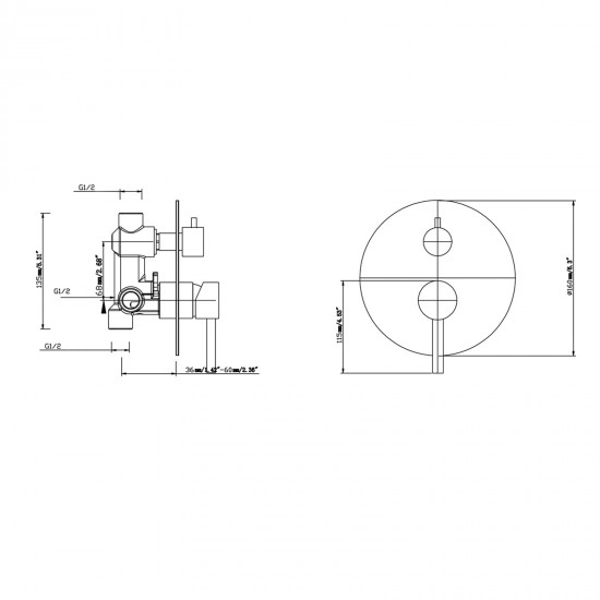 Euro Round Chrome Shower/Bath Mixers Diverter